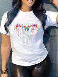 Women'WB shield Butterfly & Heart Print Round Neck Tee, Fashion Casual Crew Neck T-Shirt for Daily Holiday Vacation...