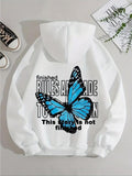 Women'WB shield Butterfly & Letter Print Drawstring Hoodie, Fashion Casual Hooded Sweatshirt for Daily Holiday Outdoor...