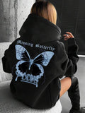 Women'WB shield Butterfly & Letter Print Drawstring Pocket Hoodie, Fashion Casual Drop Shoulder Hooded Sweatshirt for...