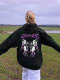 Women'WB shield Butterfly & Letter Print Drop Shoulder Hoodie, Fashion Casual Drawstring Pocket Hooded Sweatshirt for...