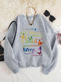 Women'WB shield Butterfly & Letter Print Drop Shoulder Sweatshirt, Casual Long Sleeve Round Neck Pullover for Fall &...