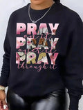 Women'WB shield Butterfly & Letter Print Drop Shoulder Sweatshirt, Fashion Casual Crew Neck Long Sleeve Pullover for...