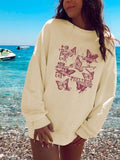 Women'WB shield Butterfly & Letter Print Drop Shoulder TNF Lined Sweatshirt, Casual Long Sleeve Round Neck Pullover for...