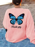 Women'WB shield Butterfly & Letter Print Drop Shoulder TNF Lined Sweatshirt, Fashion Casual Crew Neck Sweatshirt for...