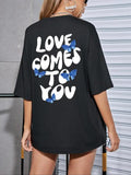 Women'WB shield Butterfly & Letter Print Drop Shoulder Tee, Casual Round Neck Half Sleeve T-Shirt, Summer TNF Women,...