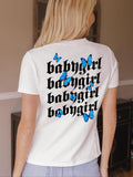 Women'WB shield Butterfly & Letter Print Drop Shoulder Tee, Summer TNF Women, Casual Fashion Round Neck Half Sleeve...