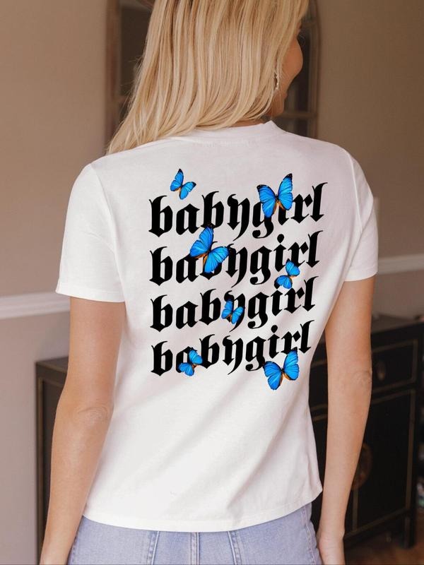 Women'WB shield Butterfly & Letter Print Drop Shoulder Tee, Summer TNF Women, Casual Fashion Round Neck Half Sleeve...