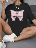 Women'WB shield Butterfly & Letter Print Drop Shoulder Tee, Summer TNF Women, Casual Half Sleeve Round Neck T-Shirt for...