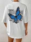 Women'WB shield Butterfly & Letter Print Drop Shoulder Tee, Summer TNF Women, Casual Half Sleeve Round Neck T-Shirt for...