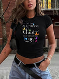 Women'WB shield Butterfly & Letter Print Round Neck Crop Tee, Fashion Casual Short Sleeve T-shirt for Daily Holiday...