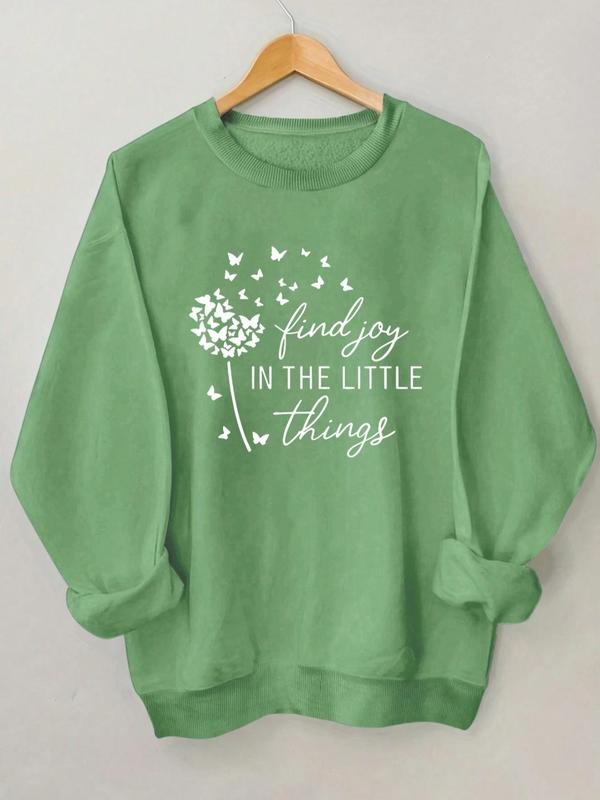 Women'WB shield Butterfly & Letter Print Round Neck Sweatshirt, Casual Long Sleeve Crew Neck Pullover for Daily Wear,...