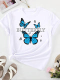 Women'WB shield Butterfly & Letter Print Round Neck Tee, Fashion Casual Crew Neck Short Sleeve T-Shirt for Daily Holiday...