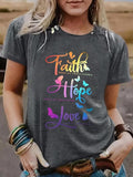 Women'WB shield Butterfly & Letter Print Round Neck Tee, Fashion Casual Crew Neck T-Shirt for Daily Holiday Vacation...