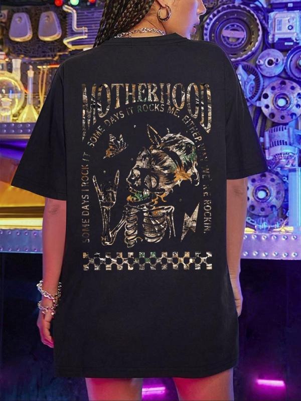 Women'WB shield Butterfly & Letter Print Round Neck Tee, Fashion Casual Crew Neck T-Shirt for Daily Holiday Vacation...
