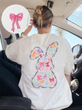 Women'WB shield Butterfly & Letter Print Round Neck Tee, Fashion Casual Crew Neck T-Shirt for Daily Holiday Vacation...