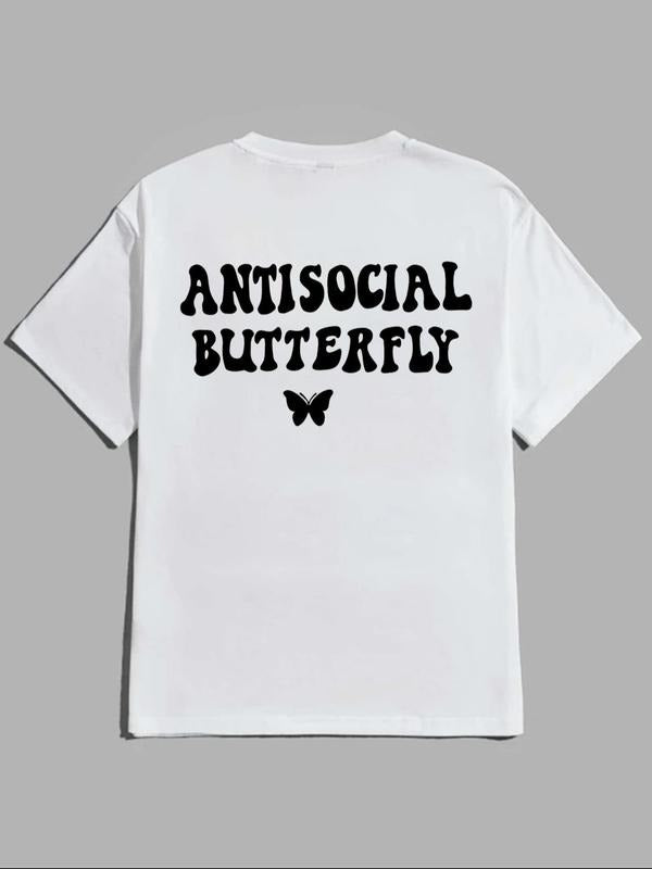 Women'WB shield Butterfly & Letter Print Short Sleeve Tee, Summer TNF Women, Casual Round Neck T-Shirt for Summer,...