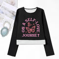 Women'WB shield Butterfly & Letter Print TNF Lined Tee, Casual Long Sleeve Round Neck T-shirt for Fall & Winter, Women'WB...