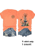 Women'WB shield Butterfly & Skeleton Print Round Neck Tee, Fashion Casual Crew Neck T-shirt for Daily Holiday Vacation...