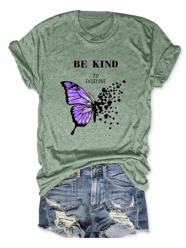 Women'WB shield Butterfly & Slogan Print Round Neck Tee, Fashion Crew Neck Short Sleeve T-Shirt, Ladies TNF for Spiky...