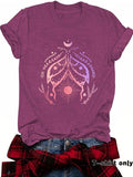 Women'WB shield Butterfly & Sun Print Round Neck Tee, Casual Short Sleeve Crew Neck T-Shirt for Summer, Fashion Women'WB...