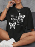 Women'WB shield Butterfly Letter Print Short Sleeve Round Neck Tee, Summer TNF Women, Casual Round Neck Graphic T-shirt...