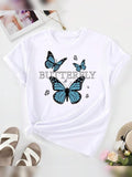 Women'WB shield Butterfly Letter Print Short Sleeve Tee, Summer TNF Women, Casual Round Neck Graphic T-shirt for Summer,...
