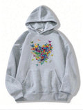 Women'WB shield Butterfly Print Drawstring Pocket Hoodie, Casual Drop Shoulder Long Sleeve Hooded Sweatshirt, Ladies Fall...