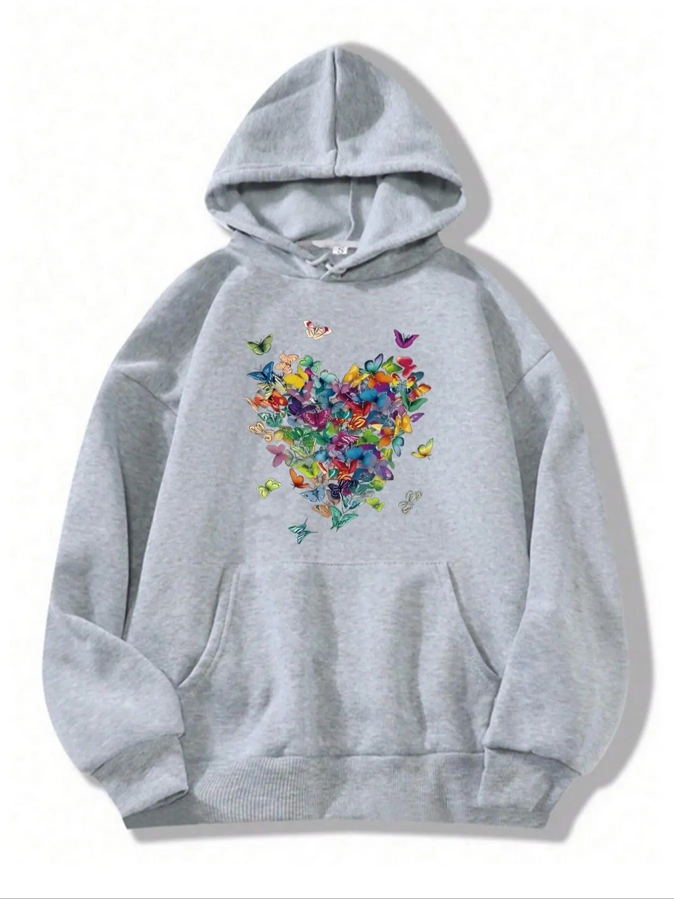 Women'WB shield Butterfly Print Drawstring Pocket Hoodie, Casual Drop Shoulder Long Sleeve Hooded Sweatshirt, Ladies Fall...