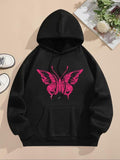 Women'WB shield Butterfly Print Drop Shoulder Drawstring TNF Lined Hoodie, Fashion Casual Pocket Hooded Sweatshirt for...