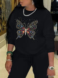 Women'WB shield Butterfly Print Drop Shoulder Pullover, 2024 New Style Fashion Casual Crew Neck Sweatshirt for Daily...