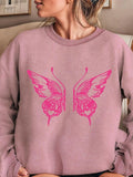 Women'WB shield Butterfly Print Drop Shoulder Sweatshirt, Casual Long Sleeve Round Neck Pullover for Fall & Winter,...