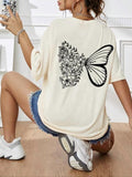 Women'WB shield Butterfly Print Round Neck Drop Shoulder Tee, Summer TNF Women, Fashion Casual Crew Neck T-shirt for...