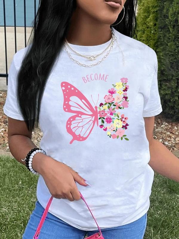 Women'WB shield Butterfly Print Round Neck Tee, Summer TNF Women, Casual Short Sleeve Crew Neck T-shirt for Summer,...