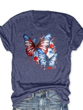 Women'WB shield Butterfly Print Round Neck Tee, Vintage Trendy Casual Short Sleeve T-shirt for Daily Wear, Ladies Spiky...