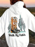 Women'WB shield Cactus & Letter Print Hoodie, Casual Comfy Walk by Faith Hooded Sweatshirt for Daily Holiday Outdoor...