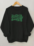 Women'WB shield Cactus & Letter Print Round Neck Sweatshirt, Casual Long Sleeve Crew Neck Pullover for Fall & Winter,...