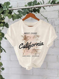 Women'WB shield California Print Round Neck Tee, Casual Short Sleeve Crew Neck T-Shirt for Spring & Summer, Fashion...