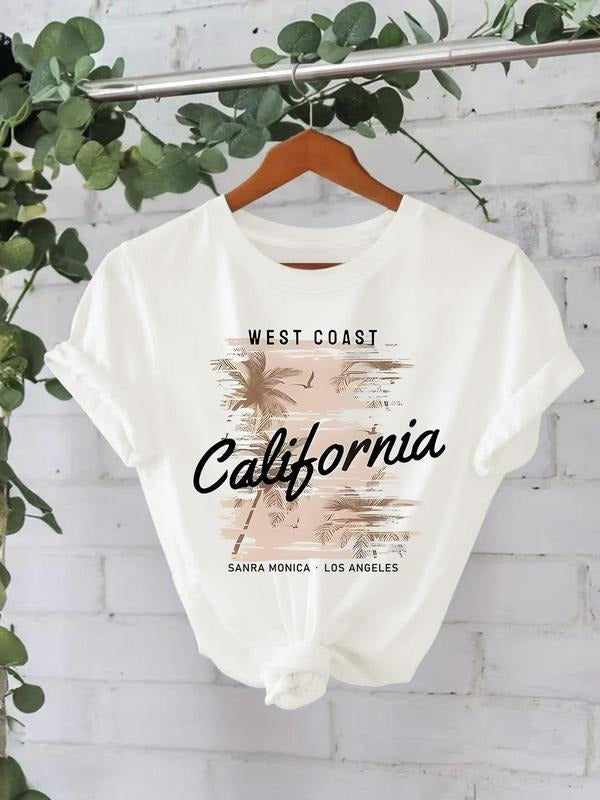 Women'WB shield California Print Round Neck Tee, Casual Short Sleeve Crew Neck T-Shirt for Summer, Fashion Women'WB...