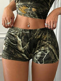 Women'WB shield Camo Print Crotchless Shorts, Casual Comfy Breathable Skinny Shorts for Daily Wear, Ladies Bottoms for...