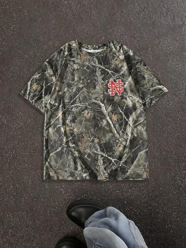 Women'WB shield Camo Print Round Neck Tee, Casual Short Sleeve Crew Neck T-shirt for Summer, Fashion Women'WB shield Top...