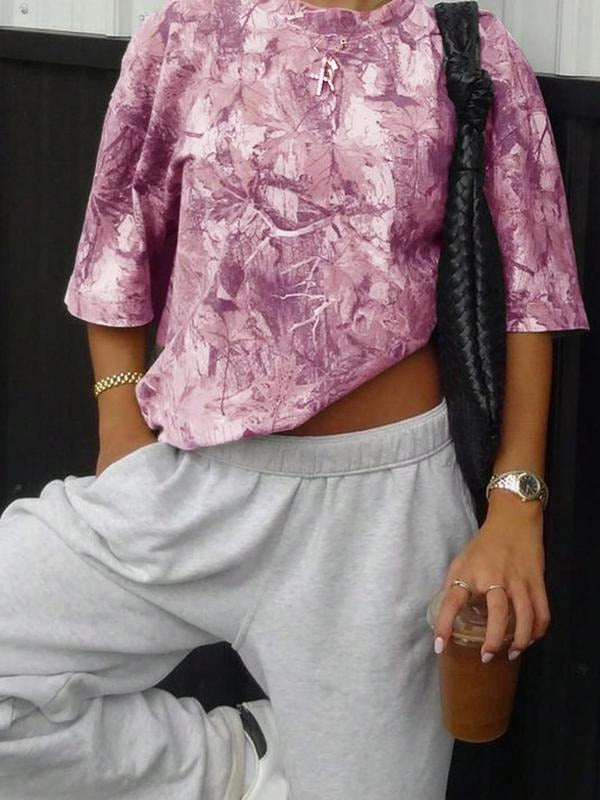 Women'WB shield Camo Print Round Neck Tee, Casual Short Sleeve Crew Neck T-shirt for Summer, Fashion Women'WB shield Top...