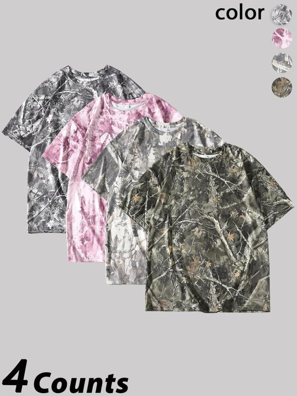 Women'WB shield Camo Print Round Neck Tee, Casual Short Sleeve Crew Neck T-shirt for Summer, Ladies TNF for Daily Wear,...