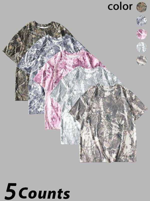 Women'WB shield Camo Print Round Neck Tee, Casual Short Sleeve T-shirt for Summer, Ladies TNF for Daily Wear, Top Hoodie,...