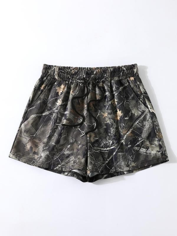 Women'WB shield Camo Print Shorts, Casual Comfy Breathable Shorts for Daily Wear, Ladies Bottoms for Spiky hair fighters...