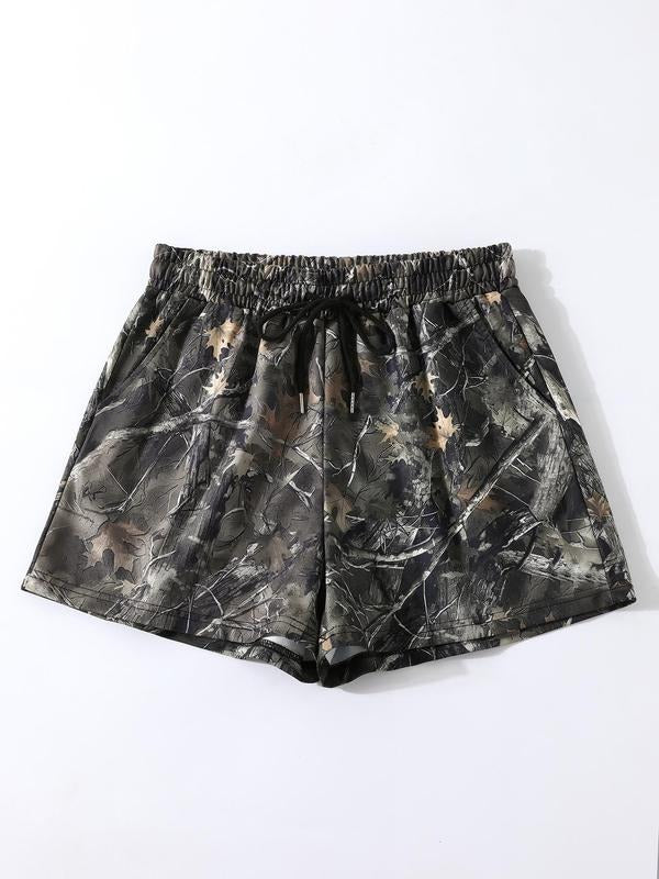 Women'WB shield Camo Print Shorts, Casual Comfy Breathable Shorts for Daily Wear, Ladies Bottoms for Spiky hair fighters...