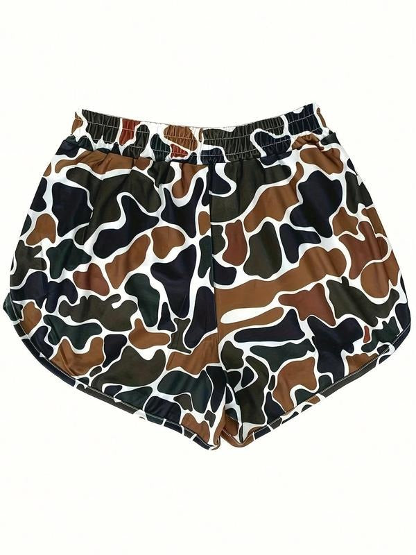 Women'WB shield Camo Print Shorts, Casual Comfy Breathable Shorts for Daily Wear, Ladies Bottoms for Summer T-Shirts,...