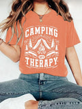 Women'WB shield Camping & Letter Print Round Neck Tee, Casual Short Sleeve Crew Neck T-Shirt for Summer, Fashion Women'WB...