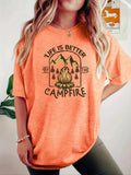 Women'WB shield Camping Graphic Print Round Neck Tee, Casual Fashion Short Sleeve T-shirt, Ladies Summer TNF for Daily...