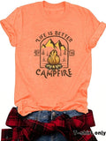 Women'WB shield Camping Graphic Round Neck Tee, Fashion Casual Crew Neck T-Shirt for Daily Holiday Vacation Outdoor Wear,...