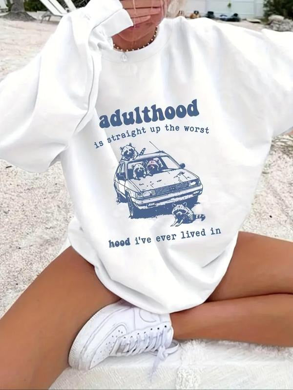 Women'WB shield Car & Animal Print Crew Neck Sweatshirt, Casual Long Sleeve Pullover for Fall & Winter, Women'WB shield...